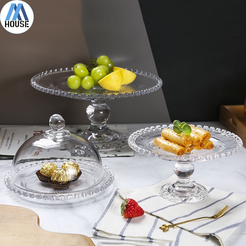 Nordic Love Cover Glass High Foot Plate Transparent Cake Dessert Plate Creative Display Stand Dessert Table Decoration Fruit Plate