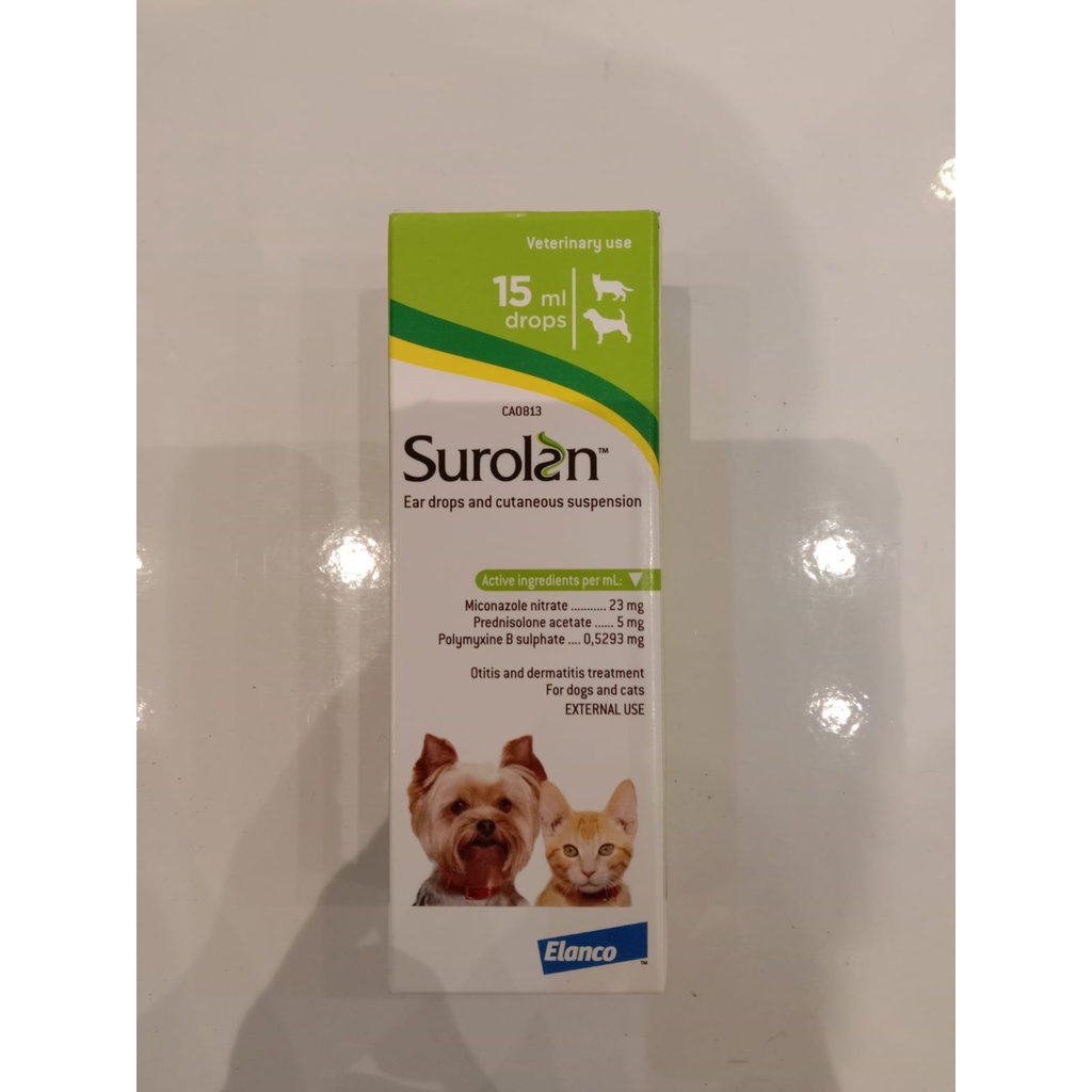 Surolan EAR DROPS AND CUTANEOUS SUSPENSION 15ML DROPS Medicine Cat EAR DROPS EAR MITE OTITIS Dog