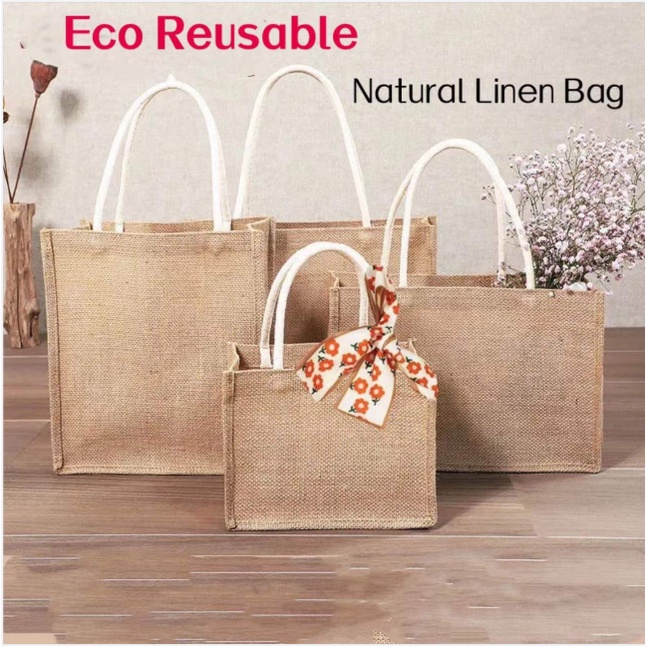 Eco Friendly Reusable Jute Bag Vintage Classic Burlap Tote Bags Waterproof Natural Linen Bags