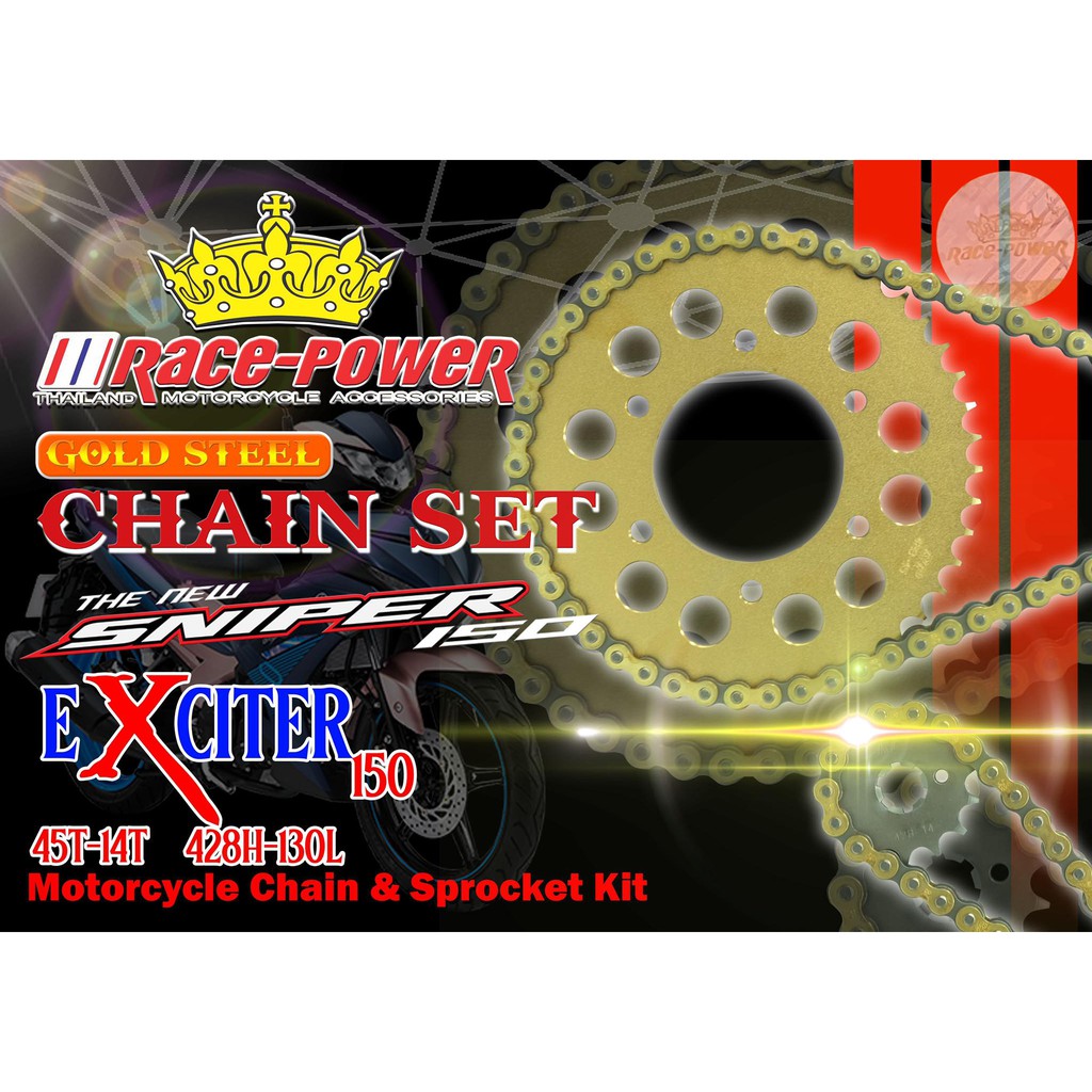 RACE POWER chain and sprocket set sniper 150 14-45t-428h steel gold ...