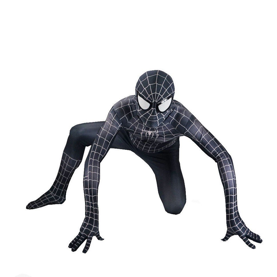 Spiderman Cosplay Costume Black Spider Zentai Tight Suit for Kids Adult ...