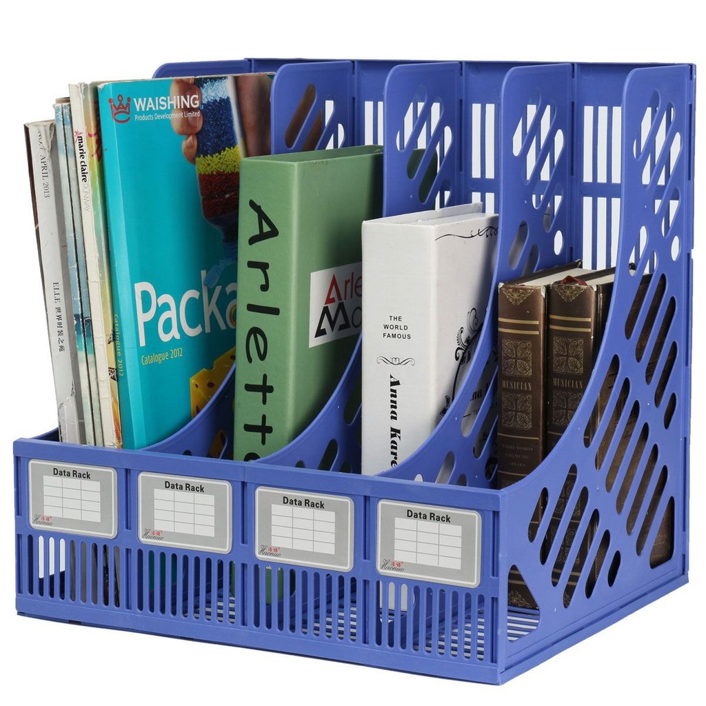 KIMH Magazine and Document File Organizer Holder Rack Blue 4 Divider