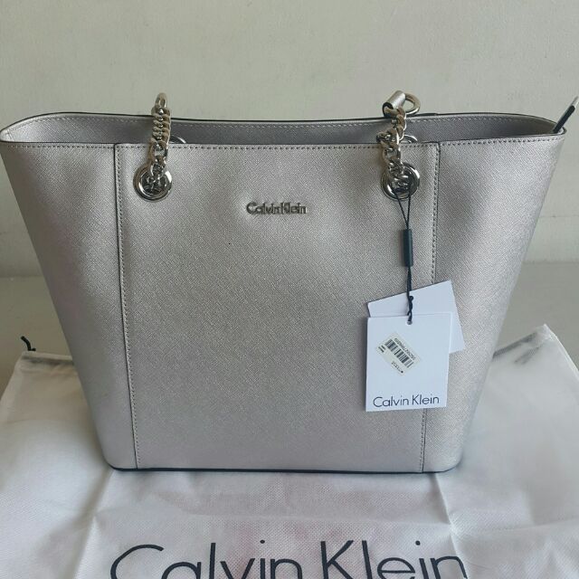 Calvin klein silver tote bag new arrivals