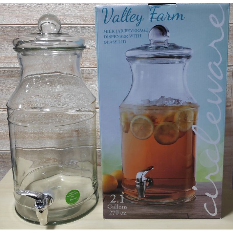 Farm Milk Jug Glass Beverage Dispenser, 270oz