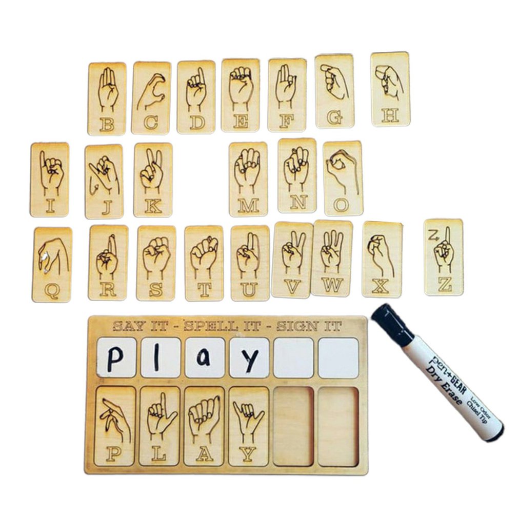 Wooden Sign Language Puzzle Kids English sigh Language Puzzle Drawing