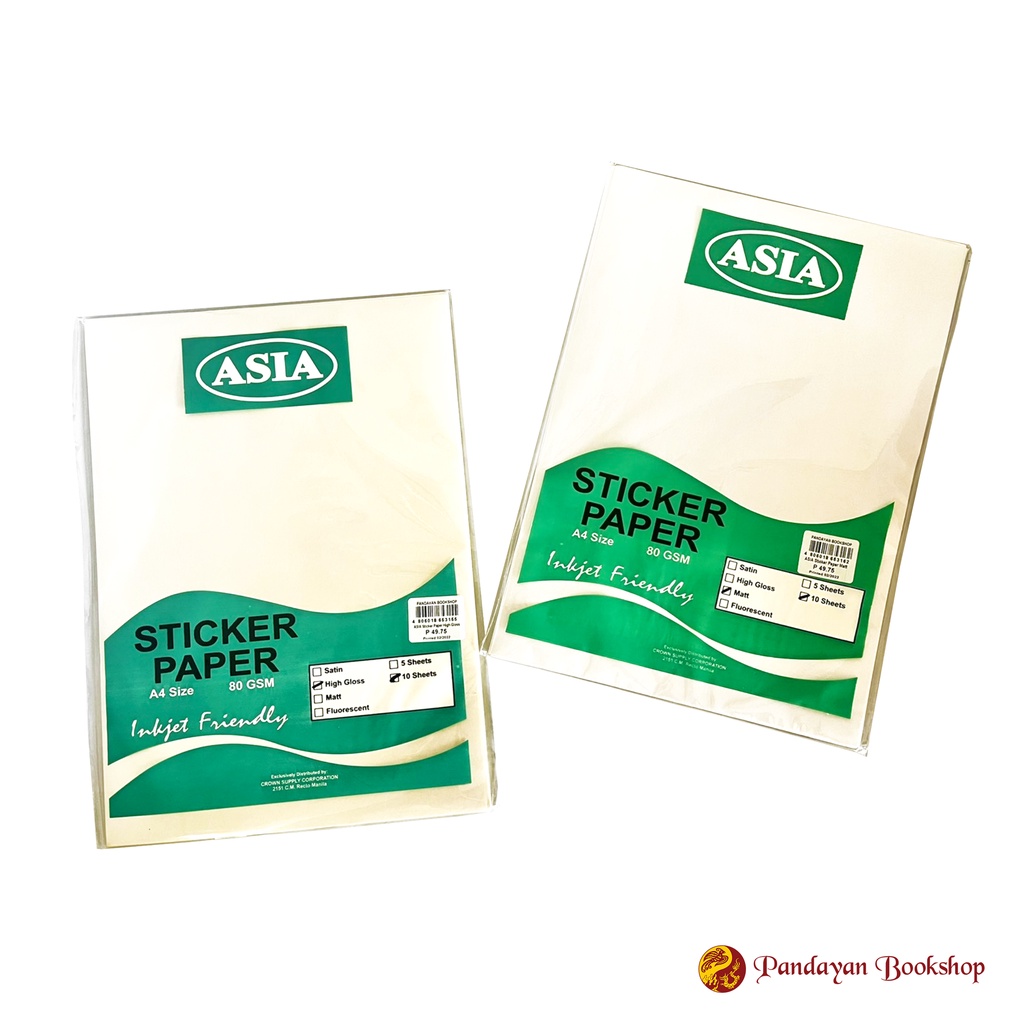 Asia Sticker Paper (A4 80 Gsm Inkjet Friendly) | Shopee Philippines