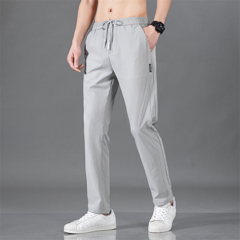 Summer Ice Silk Casual Pants Men's Straight Loose Elastic Thin Section ...