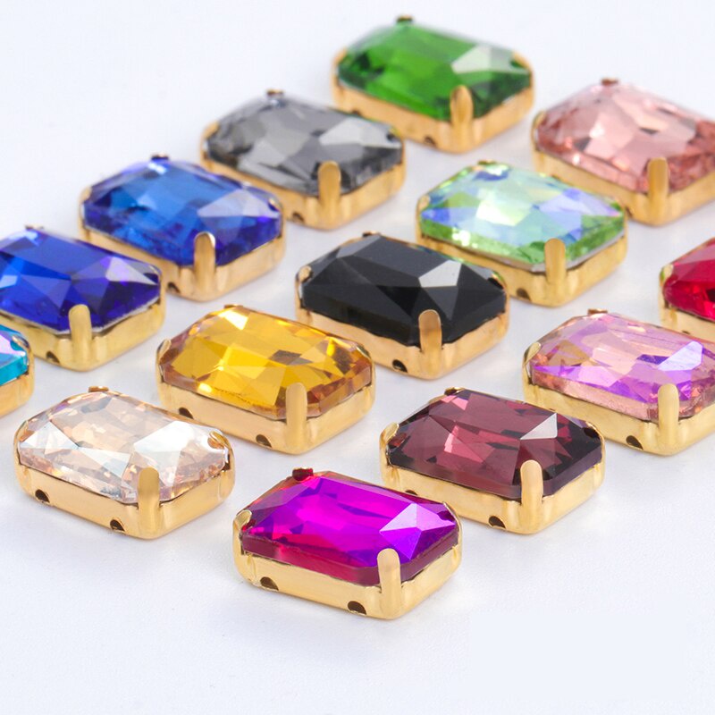Rectangle Shape 10X14 13X18mm Glass Rhinestones With Claw Sew On Stone ...