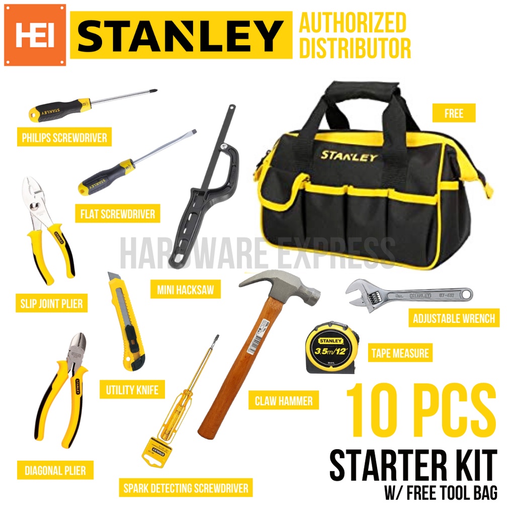 STANLEY Starter Kit Hand Tools 10pc Set (FREE TOOL BAG) | Shopee ...