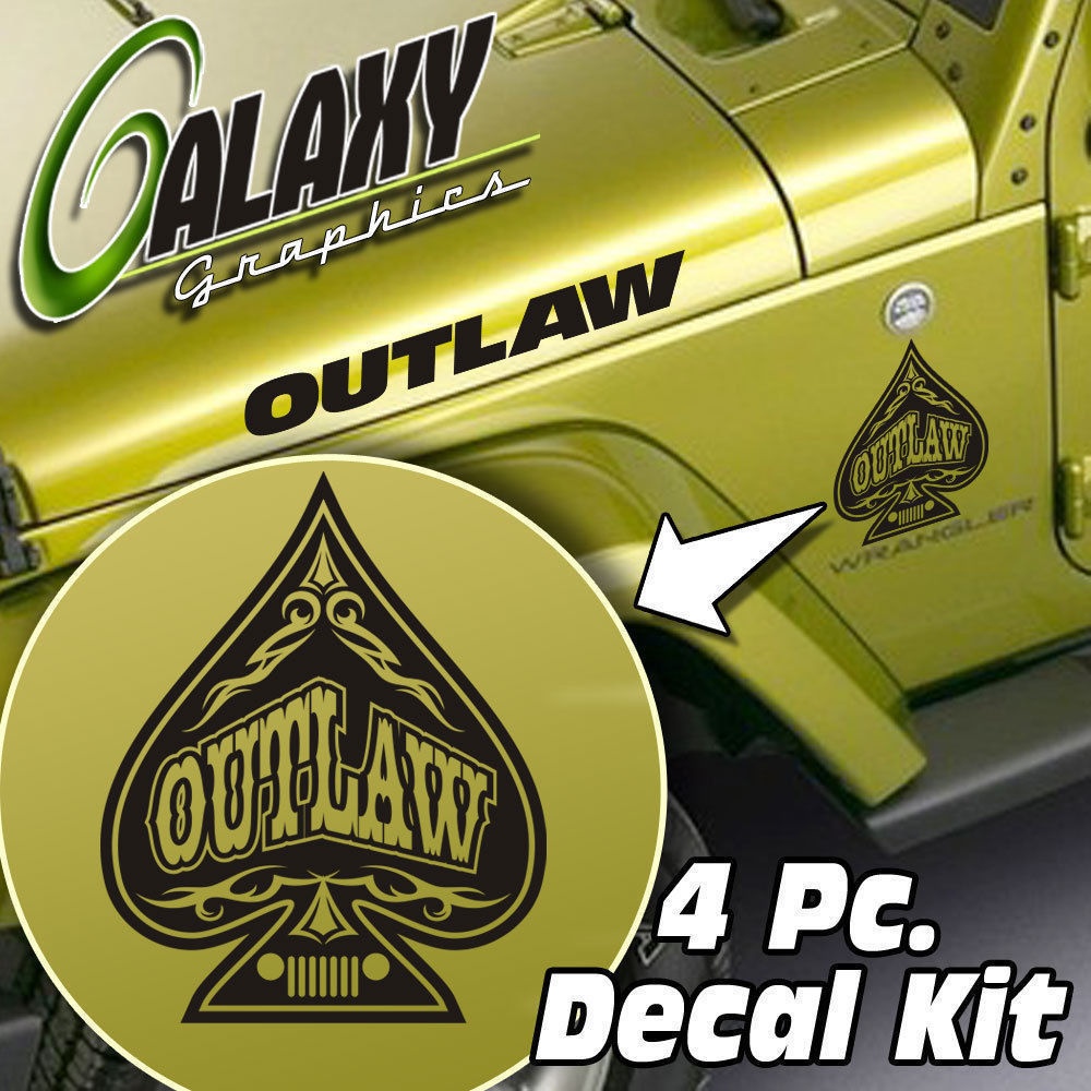 Jeep Wrangler 4 Pc Hood Decal Kit - Outlaw Spade Sticker TJ LJ JK ...