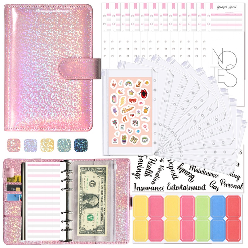 A6 Binder Cover with Zipper Pockets Cash Envelopes for Budgeting Money