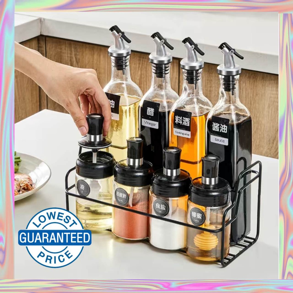 5 in 1 Household Seasoning Jar Set Glass Oiler Saucer Bottle Kitchen Shopee Philippines