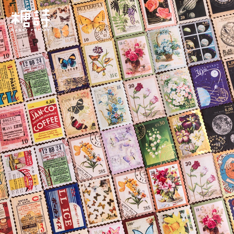 45 Pcs Vintage Scrapbook Paper Stickers Pack Postage Stamp Flower ...