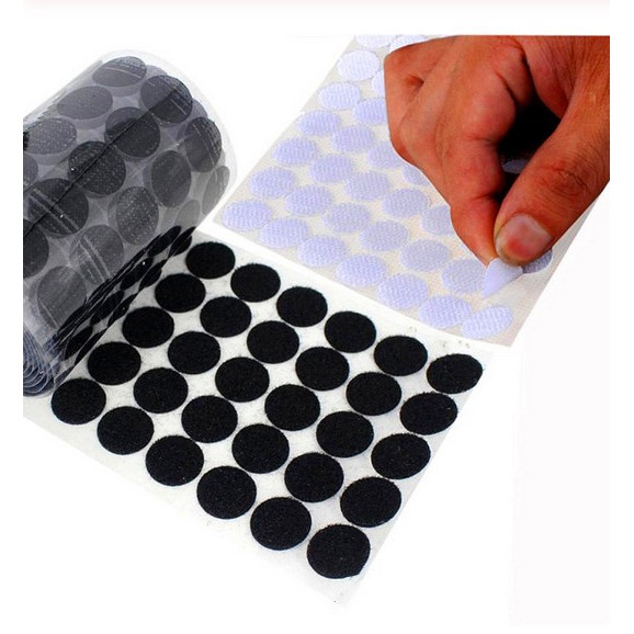 Self Adhesive Tape dots 10/15/20/25/30mm White Black glue on Hooks Loops  Sticker