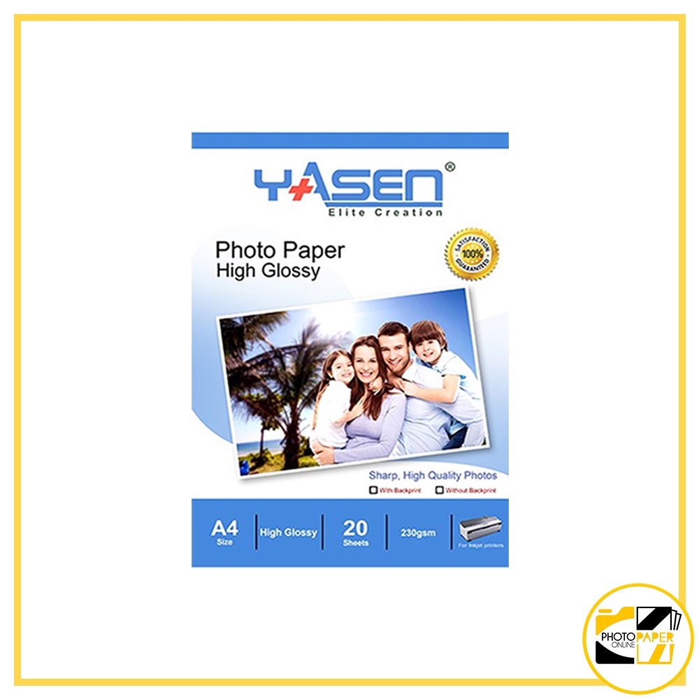 Yasen Photo Paper A4 Size No Back Print Glossy Paper Inkjet (100/20