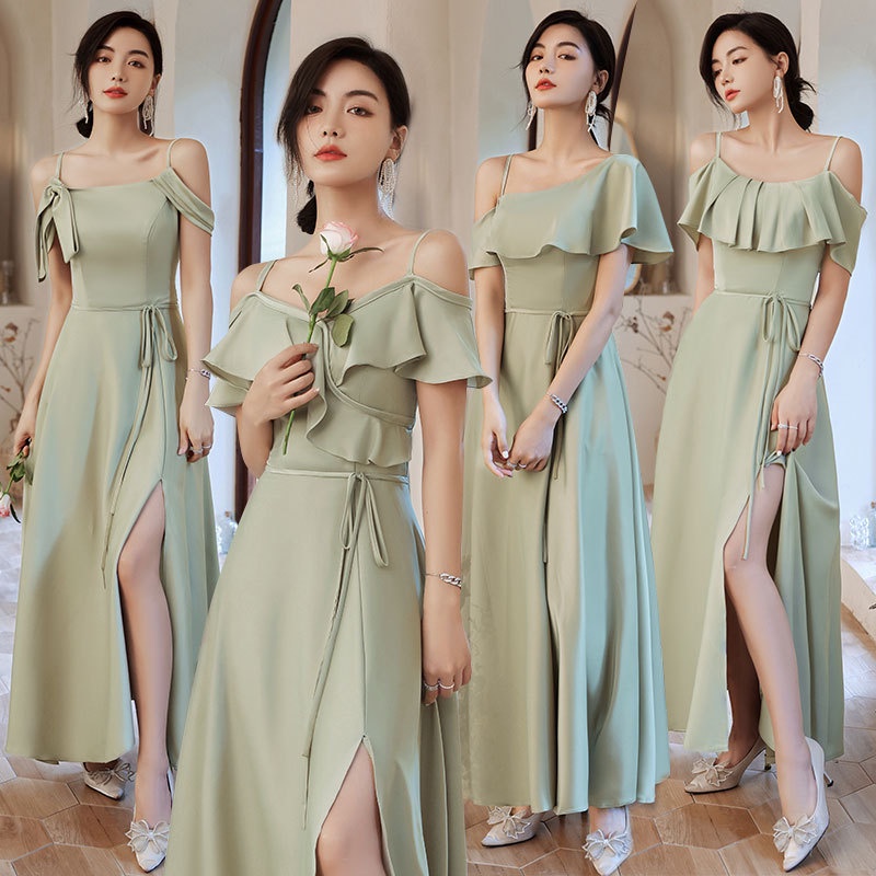 Sage Green Satin Wedding Bridesmaid Dresses Long for Women 2022 New
