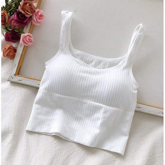 Summer Tank Tops Solid Strap Square Neck Rib Knitted Bra | Shopee ...