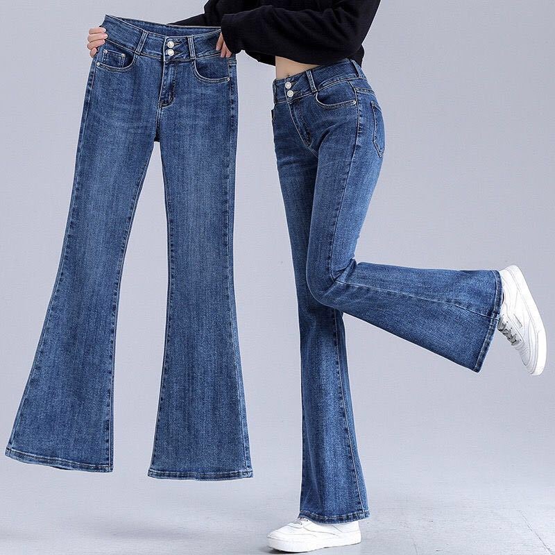 Women's jeans New fishtail big flared pants elastic high waist slim wide  leg mopping casual jeans women 63HR