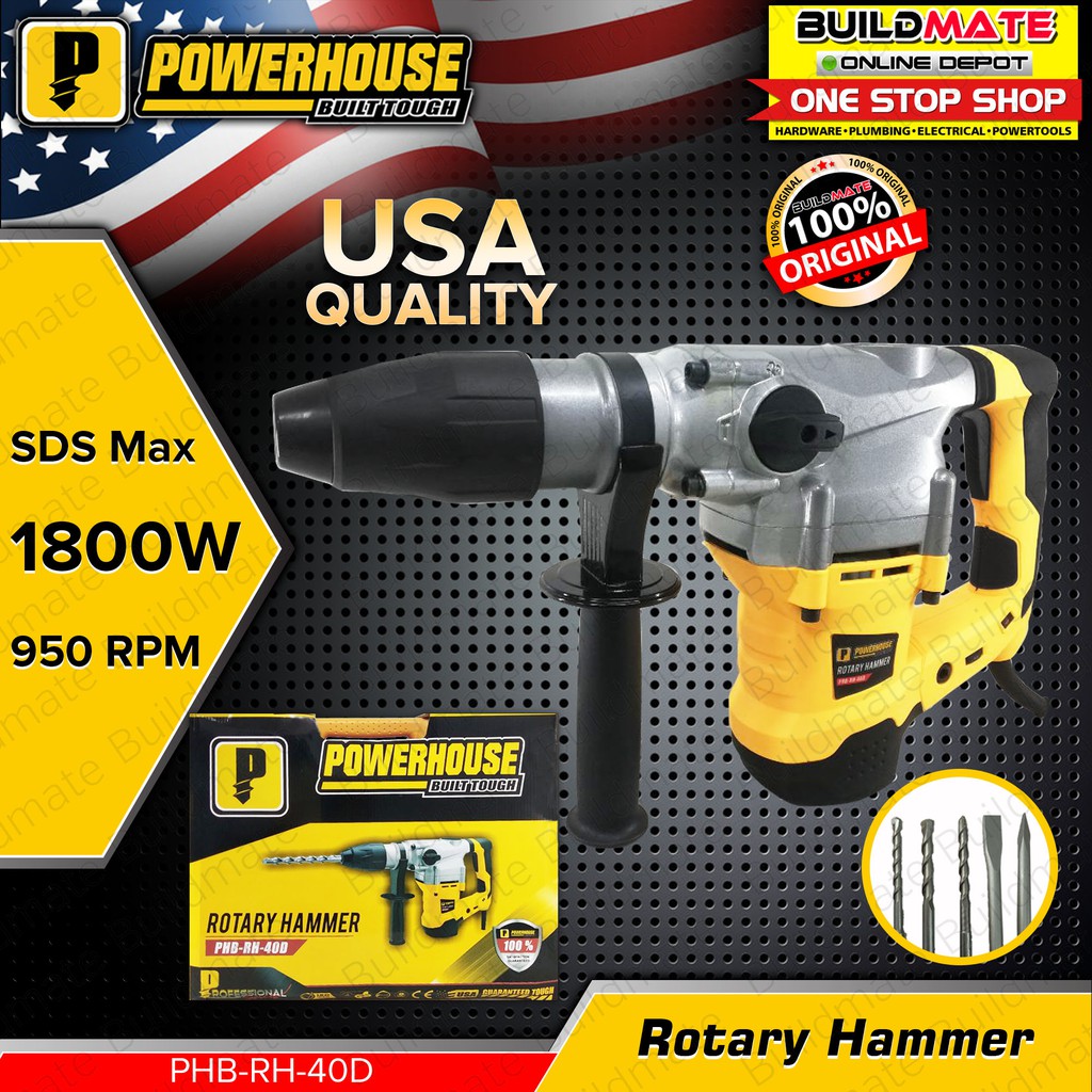 Buildmate x POWERHOUSE Rotary Hammer SDS MAX 1800W with case PHB-RH-40D  FREE PHPT