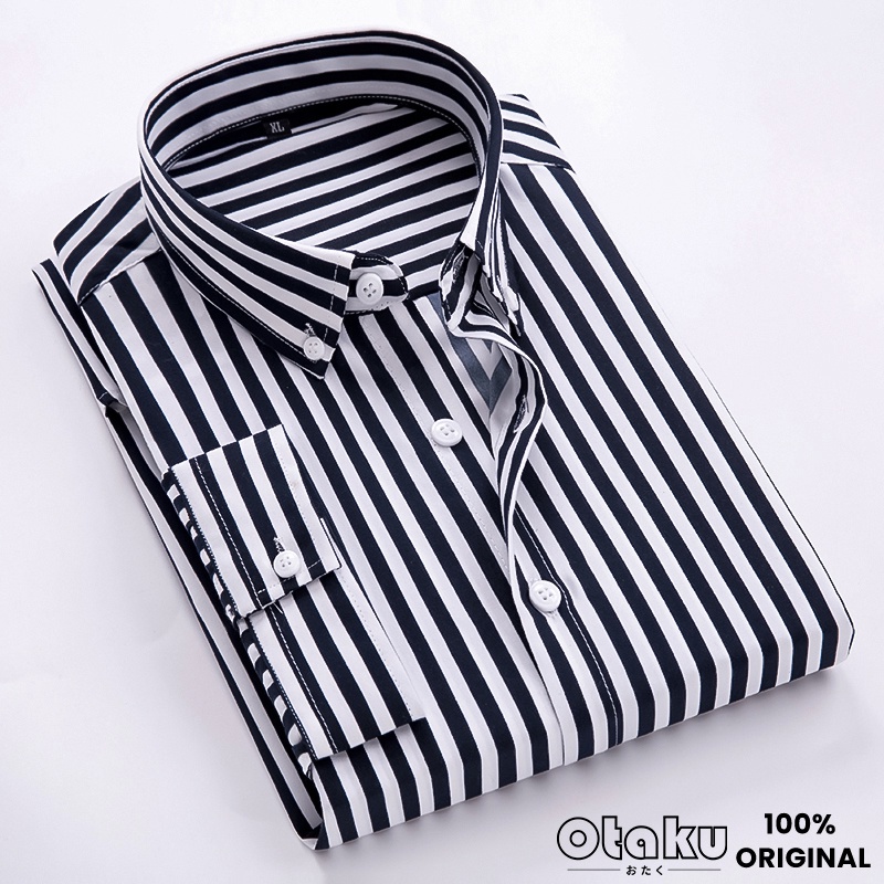 OTAKU 4/3 Sleeve Polo Shirts For Men Korean Style Casual Striped Shirt ...