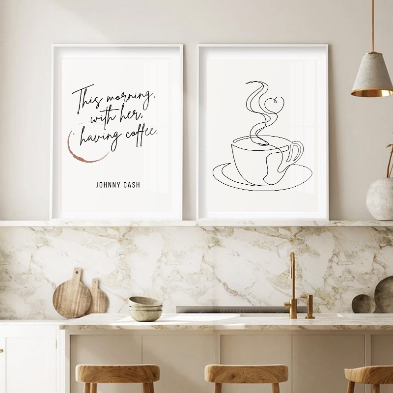 Abstract Coffee Line Drawing Poster Nordic Minimalist Black and White ...