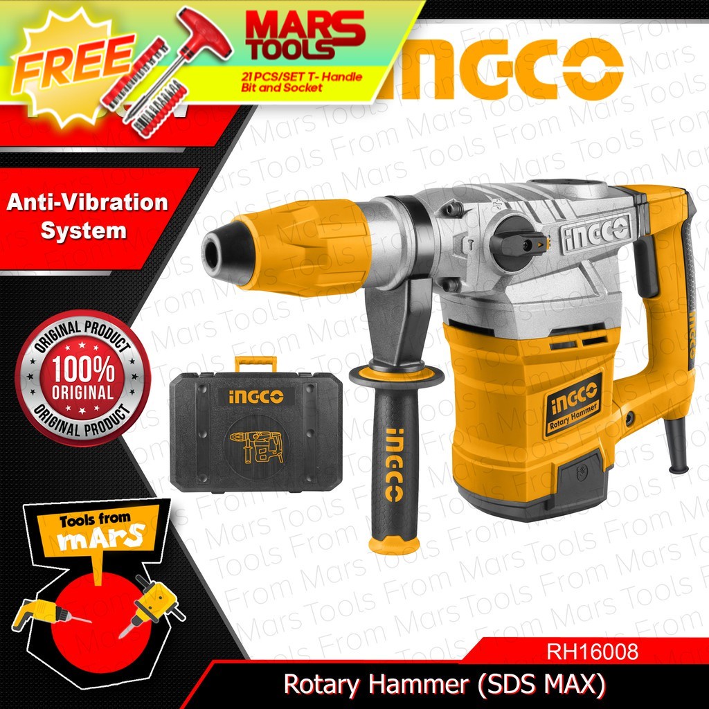 INGCO Rotary Hammer Chipping Gun SDS MAX 1600W RH16008 •TOOLS FROM MARS