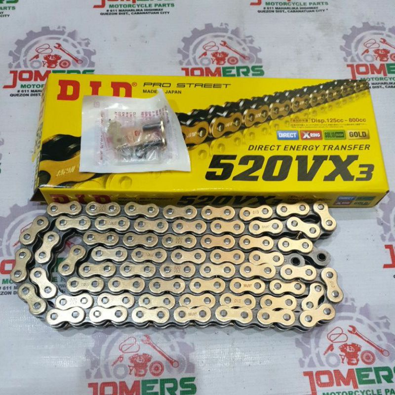 DID CHAIN 520VX3-120 X RING TYPE GOLD / SILVER JAPAN 650CC UP RIVET ...