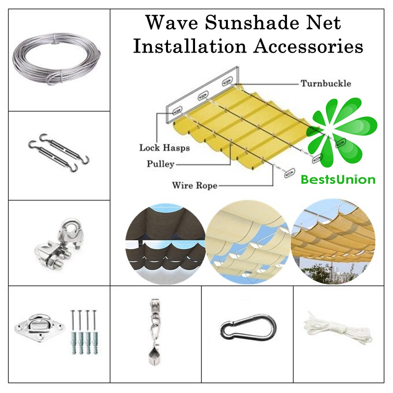 Telescopic Wave Sun Shade Net Accessories Kits Clamp Pulley Wire Rope