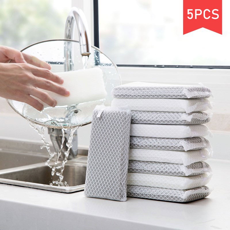 5Pcs Sponge Cleaning Bowl Rags Nano Clean Dish Scouring Pad Kitchen ...