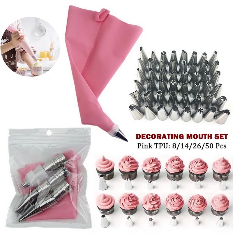 8/14/26/50pcs/Set Confectionery Bag With Nozzles Icing Piping Tip Stainless  Steel Cake Decorating Tool Pastry Cream Spout For Baking