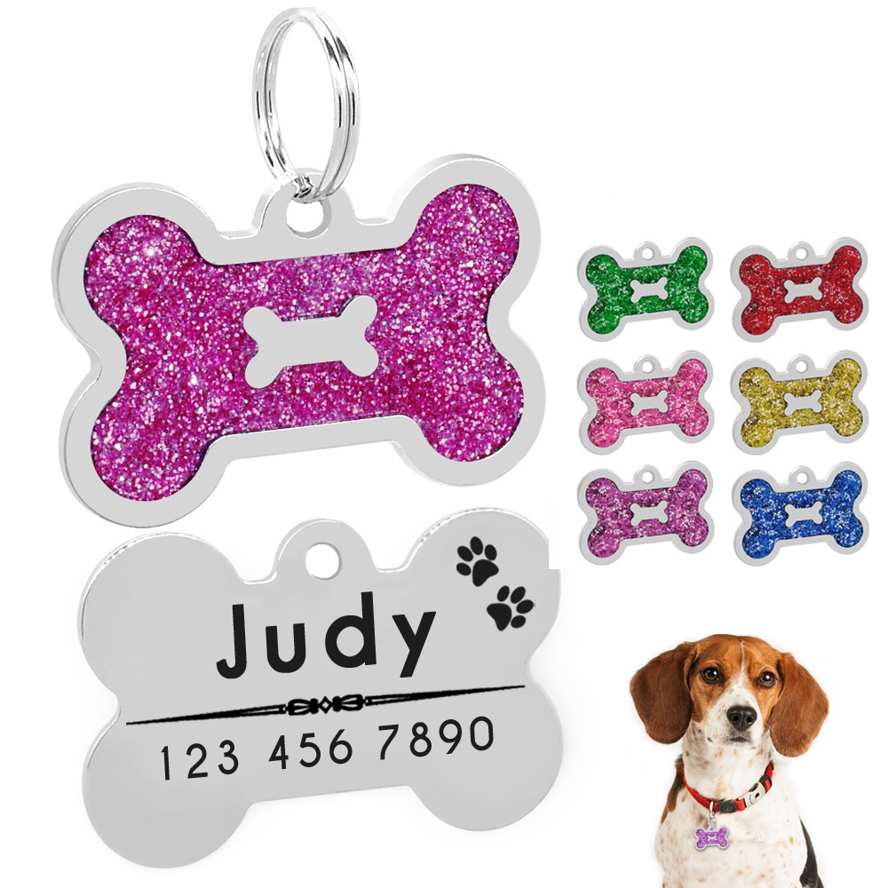 Customized Dog Name Tag Anti-lost Dogs ID Tags Bone Round Shape Pet ...