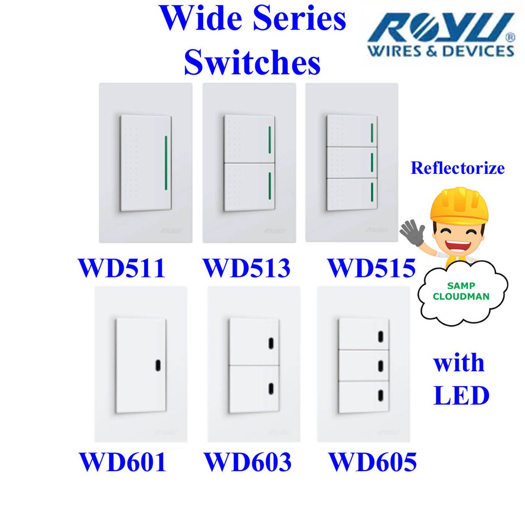 Royu Wide Series Switch With Plate 1 2 Or 3 Gang WD511 WD513 WD515