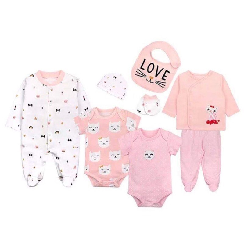 insLittle Angels 8pc Newborn Baby Infant Cotton Mittens Romper Bodysuits Onesies Pants Jumpsuit