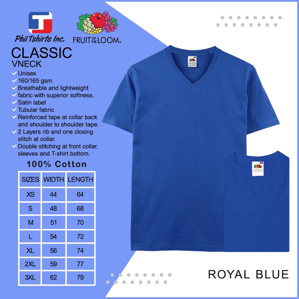 fruit of the loom v neck 3xl