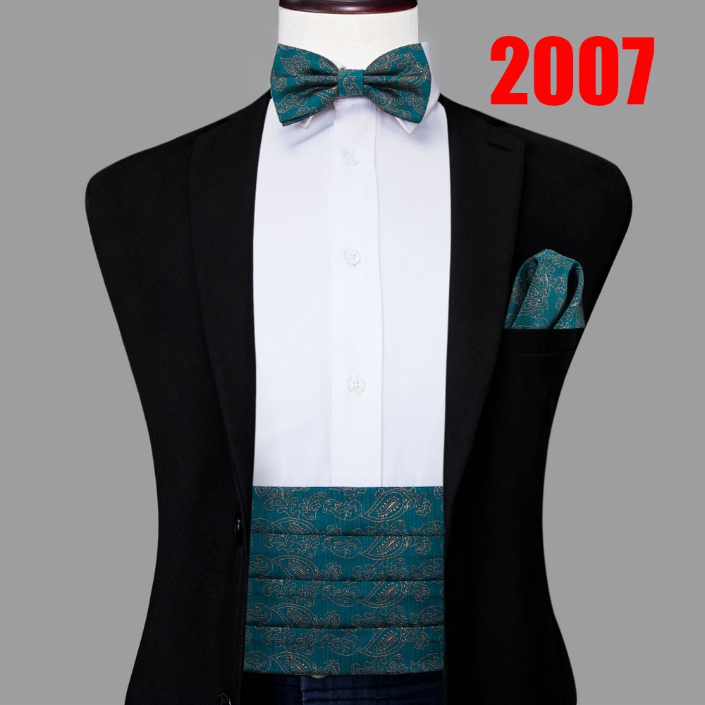 insHiTie Classic Silk Paisley Cummerbunds for Men Tuxedo Elastic Belt