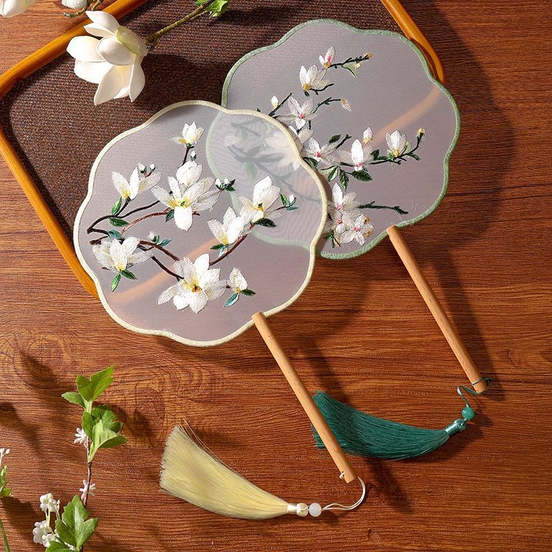 Semi-Transparent Embroidery Fan Antique Double-Sided Group Women Hanfu ...
