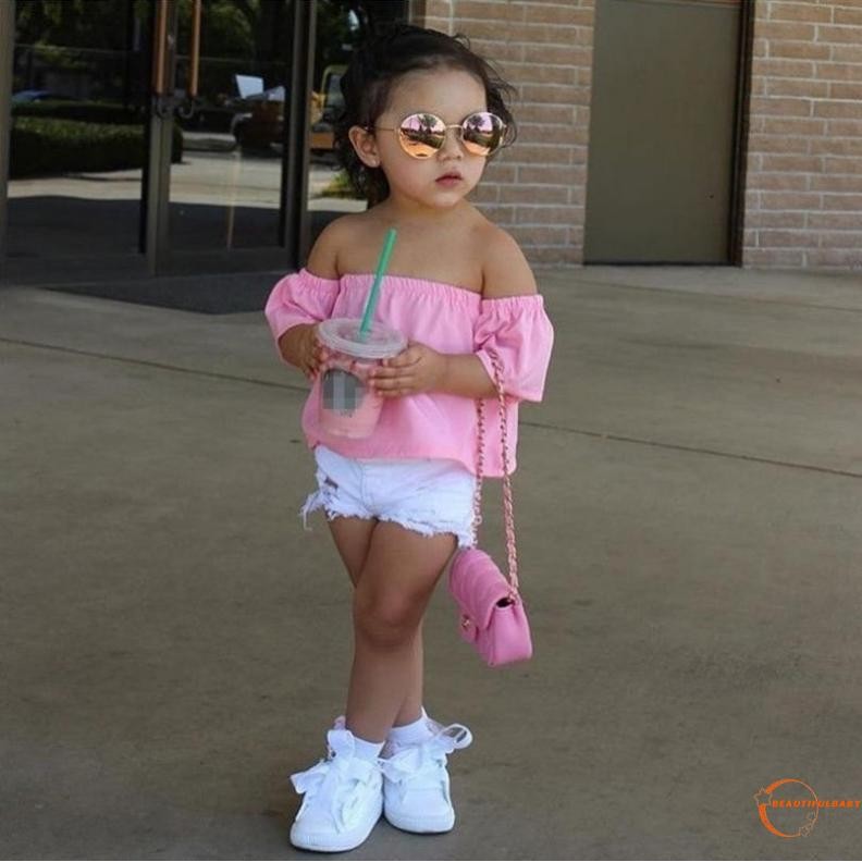 Kids Baby Girl Outfit Off Shoulder Shirt T-shirt Tops+Long Pants Clothes  Set