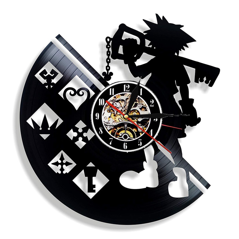 Vintage Vinyl Record Wall Clock Modern Design Cartoon Kingdom Hearts