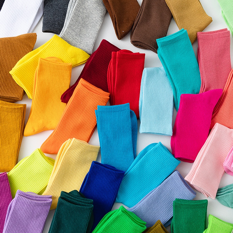 Korean Candy Color Women Crew Socks Fashion Cotton Cozy Female Mid-Tube ...