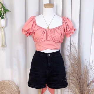 Melody Puff Sleeve Square Neck Crop Top 11284#