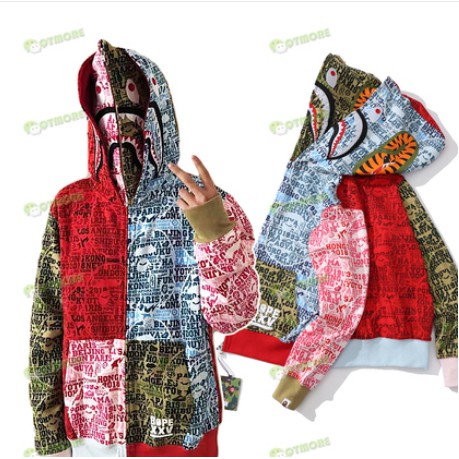 BAPE XXV CITIES CAMO SHARK FULL ZIP DOUBLE HOODIE