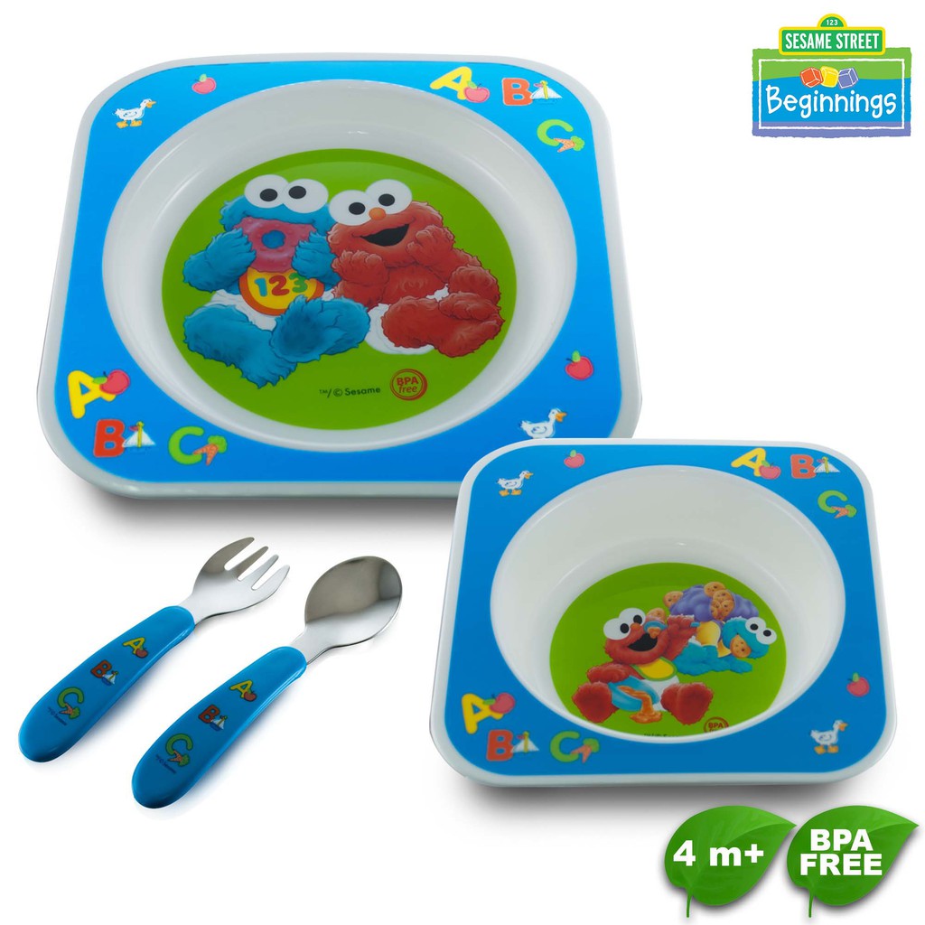 Sesame Beginnings Feeding Set (plate,spoon and fork) Baby meal set ...