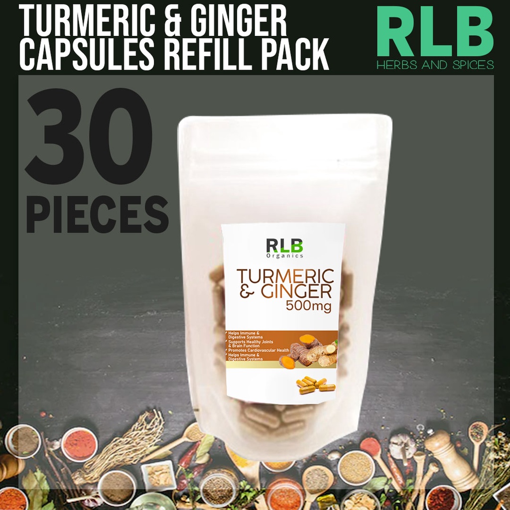 Organic Pure Turmeric and Ginger Capsules Refill Packs (30 Capsules