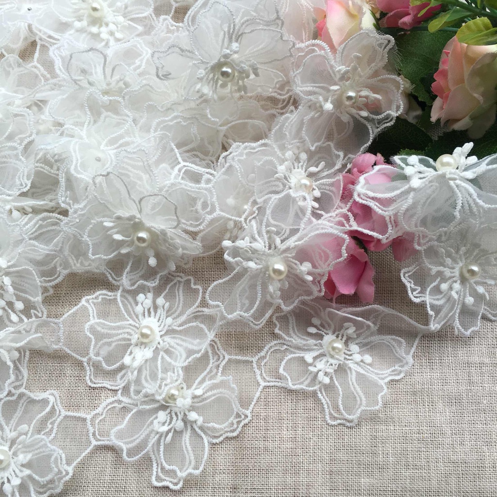 1 yard for 12 pcs flower Premium Designer Border Lace for Wedding Dress ...