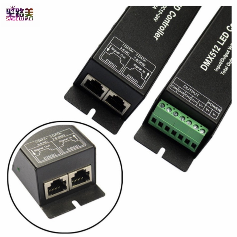 DC12V-24V 4 Channel DMX512 Decoder 4CH RGBW DMX Controller 4A/CH 192W ...