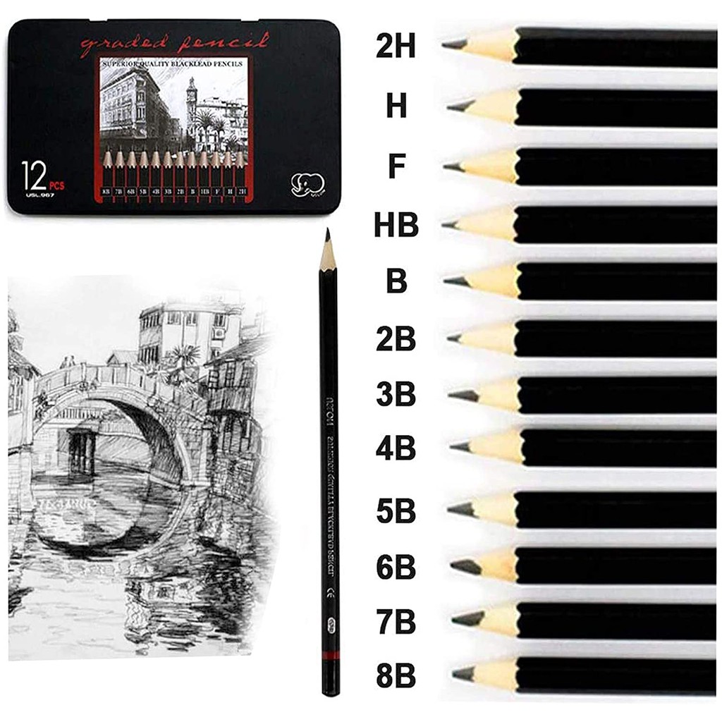 12pcs Pencils Professional Drawing Sketch Set of 2H-8B Artist Pencil Drawing  Shading Art