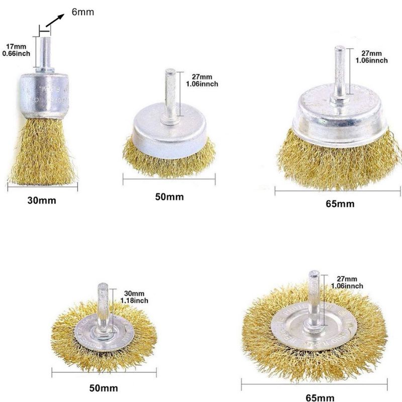 brass coasted wire brush wheel and cup brush set with 6mm shank metal