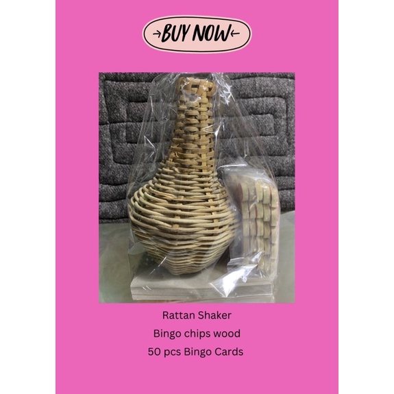 Bingo Set with Rattan shaker, chips wood and bingo cards Shopee