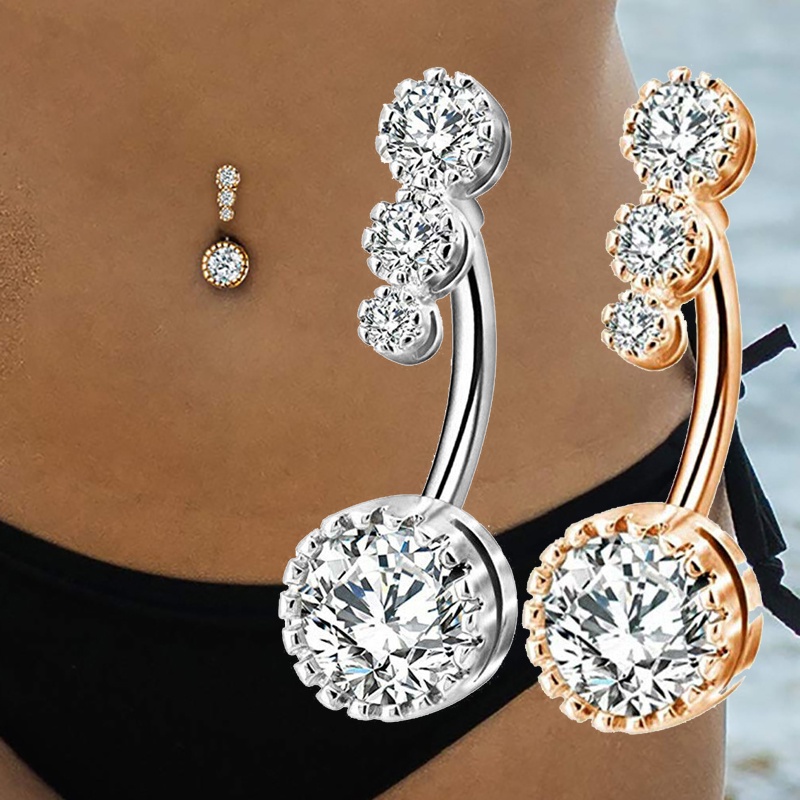 HW Women Pretty Crystal 4 Rhinestone Navel Belly Button Barbell Ring ...