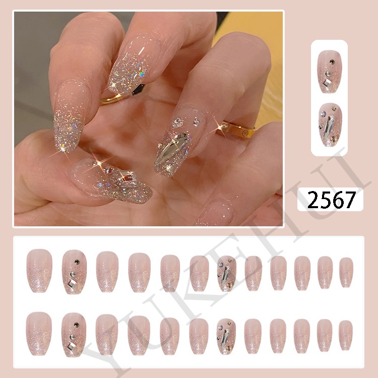 YUKEHUI 24 pcs Artificial Nails With Glue Set Fake Nails Set With Glue ...